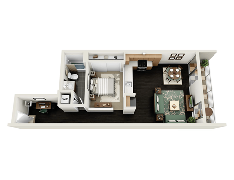 Floor plan for 1 bed, 1 bath, 746 sqft